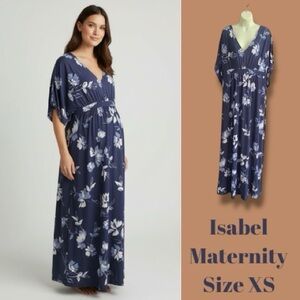 Isabel Maternity by Ingrid & Isabel Dress Maternity Indigo Blue Floral Maxi - XS